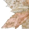 Christmas Warehouse Pink Glittered Mesh & Fabric Leaf Poinsettia Christmas Flower Pick - 23Cm> Christmas Picks