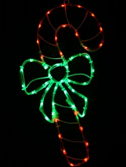 Christmas Warehouse Red & Green Led Candy Cane With Bow Noodle Rope Light Silhouette - 52Cm> Christmas Light Displays