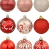 Christmas Warehouse Red & Silver Christmas Baubles With 4 Glitter Designs & Shiny - 9 X 60Mm> Bauble Packs