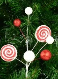 Christmas Warehouse Red & White Candy Cane Swirls & Balls Decorative Christmas Spray Pick - 28Cm><noscript><img width=