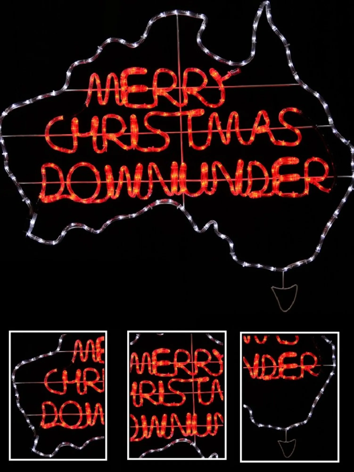 Christmas Warehouse Red & White Merry Christmas Down Under Aussie Rope Light Silhouette - 1.1M> Christmas Light Displays