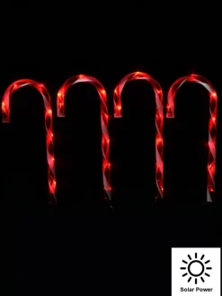 Christmas Warehouse Red & White Stripe Led Candy Cane Solar Powered Path Lights - 4 X 43Cm> Path Lights
