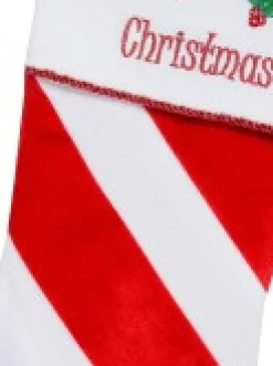 Christmas Warehouse Red & White Stripe With Font & Holly Applique Velvet Christmas Stocking - 48Cm><noscript><img width=