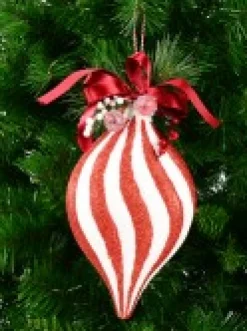 Christmas Warehouse Red & White Swirl Pattern Onion Shape Christmas Hanging Decoration - 30Cm><noscript><img width=