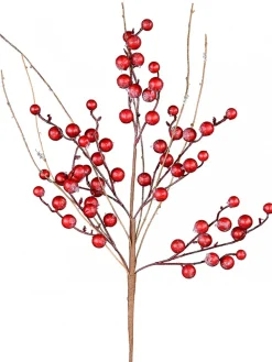 Christmas Warehouse Red Berry & Branches With Frost Look Decorative Christmas Spray Stem - 68Cm> Christmas Stems