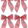 Christmas Warehouse Red Christmas Tree Bow Decorations With Silver Glitter Snowflakes - 6 X 12Cm> Christmas Bows