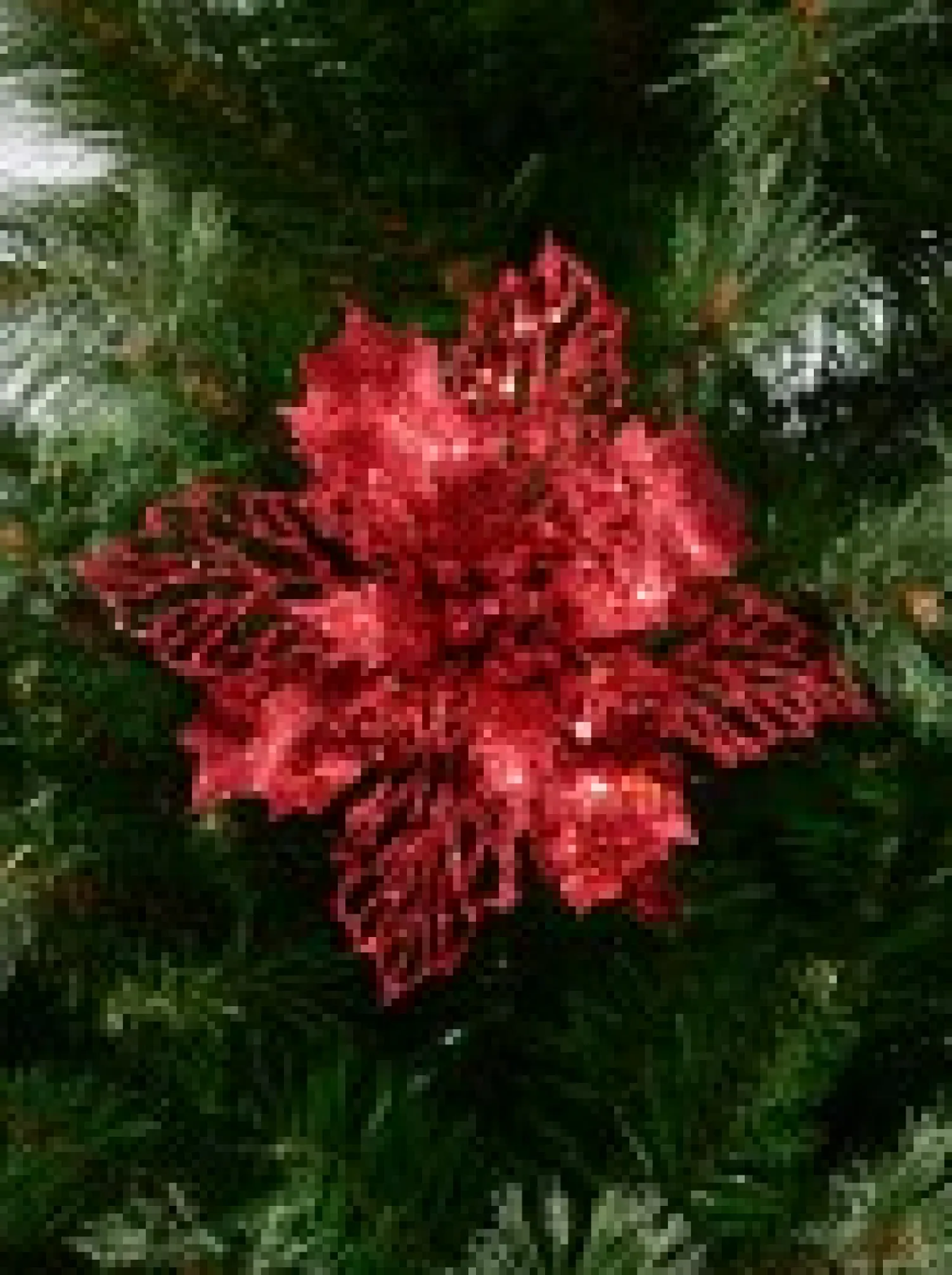 Christmas Warehouse Red Glitter Petal & Leaf Poinsettia Decorative Christmas Flower Pick - 18Cm> Christmas Picks
