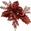 Christmas Warehouse Red Glitter Poinsettia & Holly Leaf Decorative Christmas Flower Pick - 15Cm> Christmas Picks
