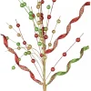 Christmas Warehouse Red, Green & Gold Glitter Balls & Curls Decorative Christmas Spray Stem - 72Cm> Christmas Stems