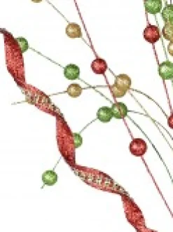Christmas Warehouse Red, Green & Gold Glitter Balls & Curls Decorative Christmas Spray Stem - 72Cm> Christmas Stems