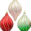 Christmas Warehouse Red, Green & Pink Gradated Onion Baubles With Gold Stripes - 3 X 14Cm> Bauble Packs