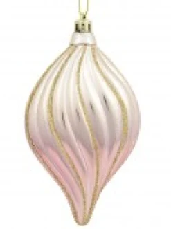 Christmas Warehouse Red, Green & Pink Gradated Onion Baubles With Gold Stripes - 3 X 14Cm><noscript><img width=