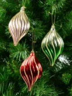 Christmas Warehouse Red, Green & Pink Gradated Onion Baubles With Gold Stripes - 3 X 14Cm><noscript><img width=