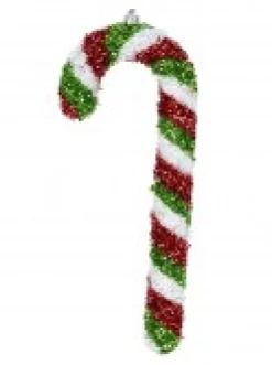 Christmas Warehouse Red, Green & White Stripe Tinsel Candy Cane Hanging Decoration - 4 X 24Cm><noscript><img width=