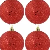 Christmas Warehouse Red Metallic Sequins & Glitter Coated Christmas Bauble Decorations - 4 X 80Mm> Bauble Packs