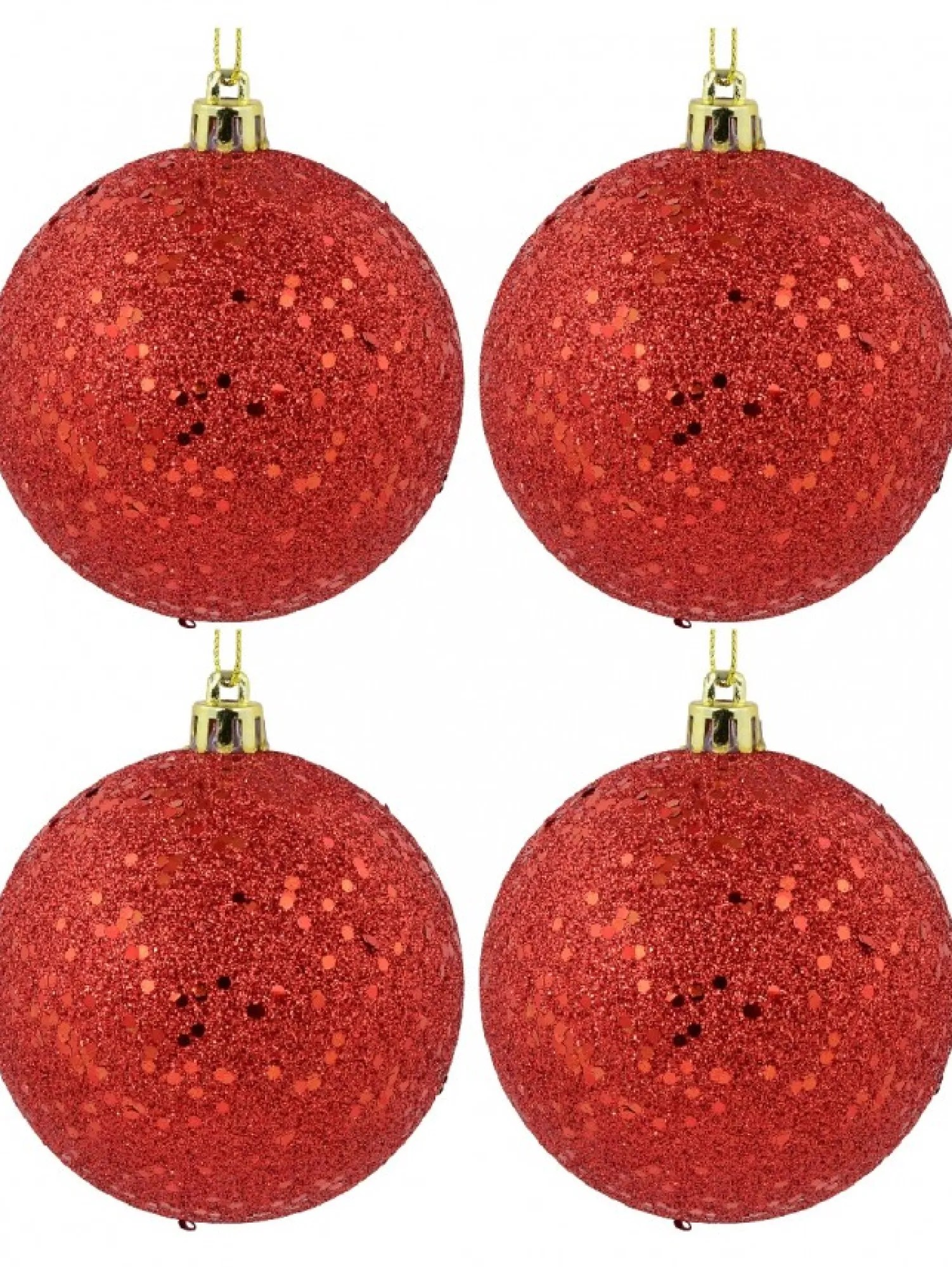 Christmas Warehouse Red Metallic Sequins & Glitter Coated Christmas Bauble Decorations - 4 X 80Mm> Bauble Packs