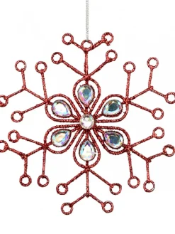 Christmas Warehouse Red Snowflake & Encrusted Diamante Christmas Tree Hanging Decoration - 12Cm> Hanging Decorations - Individual
