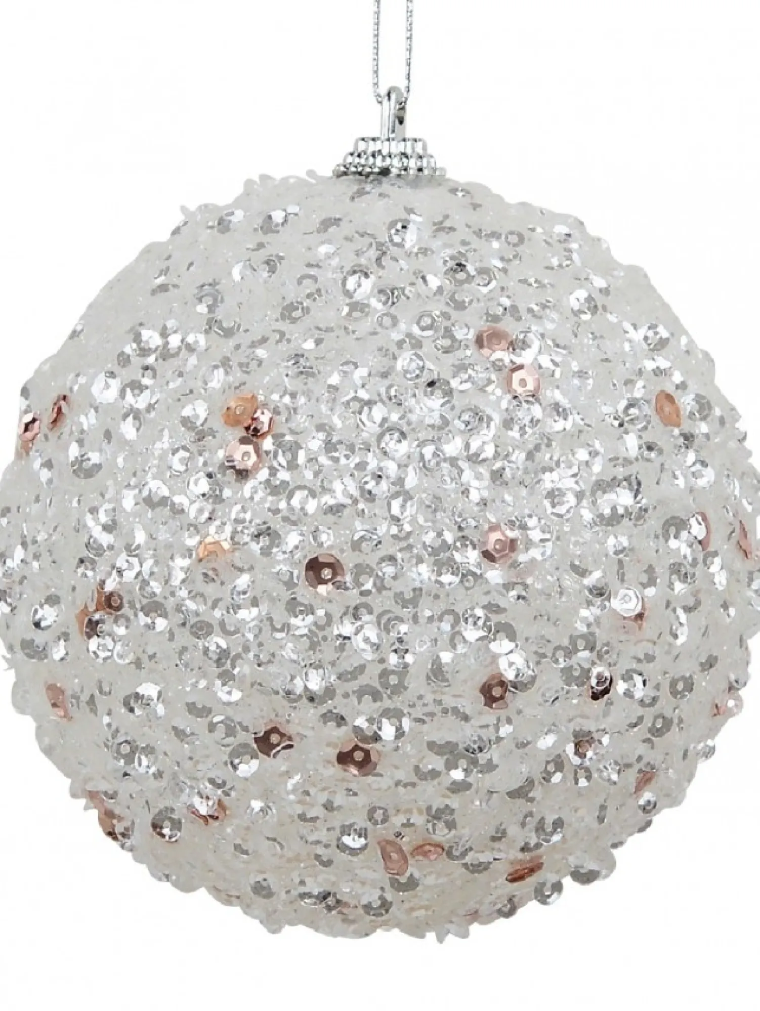Christmas Warehouse Rose Gold & Silver Sequins Bauble Christmas Tree Hanging Decoration - 10Cm> Hanging Decorations - Individual