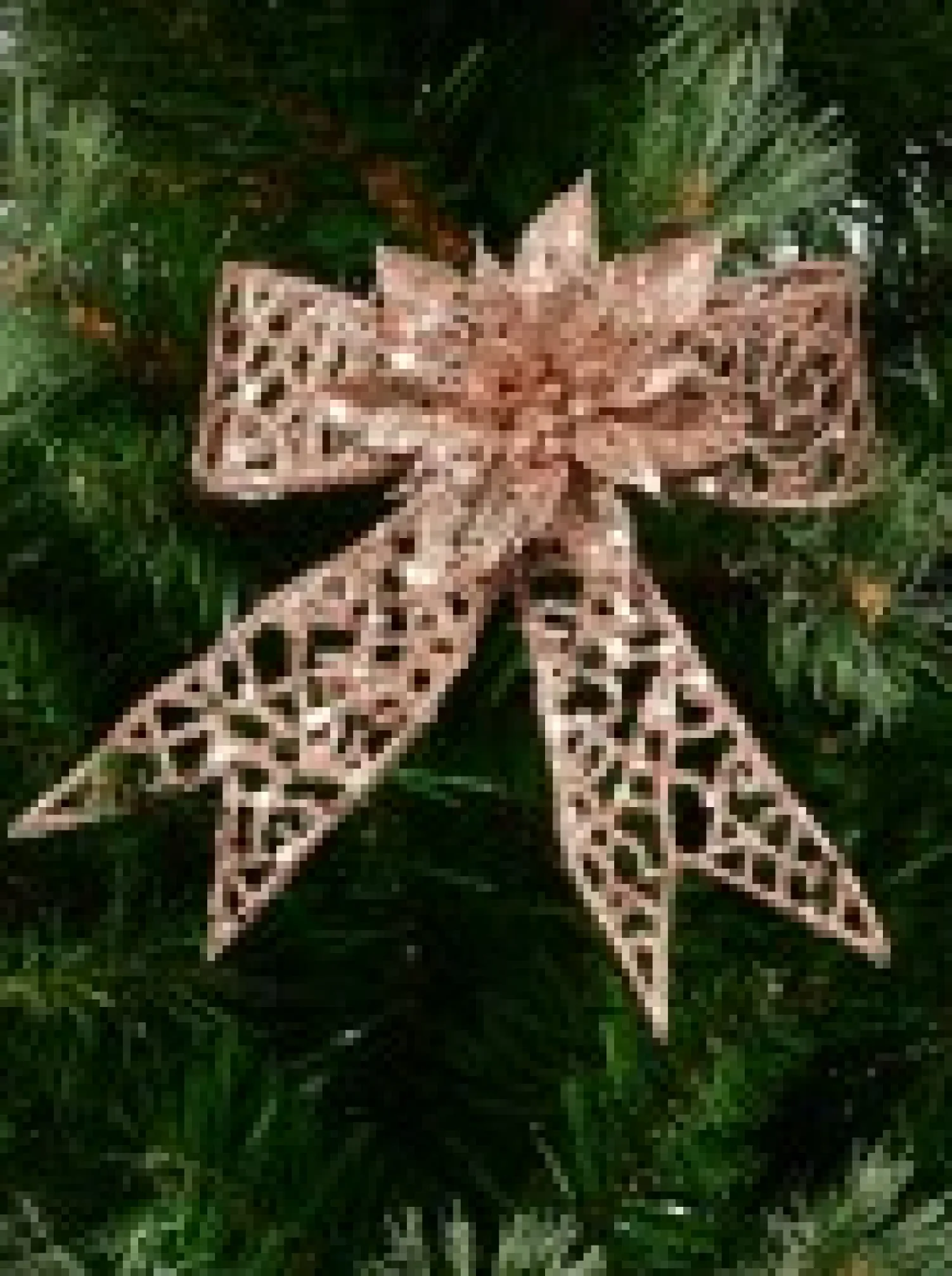 Christmas Warehouse Rose Gold Mesh Look Ribbon Bow & Poinsettia Christmas Decoration - 15Cm> Christmas Bows