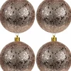 Christmas Warehouse Rose Gold Metallic Sequins & Glitter Coated Christmas Baubles - 4 X 80Mm> Bauble Packs