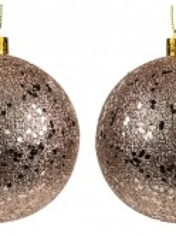 Christmas Warehouse Rose Gold Metallic Sequins & Glitter Coated Christmas Baubles - 4 X 80Mm><noscript><img width=
