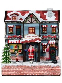 Christmas Warehouse Santa Visiting Family Home With Mum & Kids Christmas Village Scene - 24Cm> Christmas Village Scenes