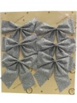 Christmas Warehouse Silver Glittered Christmas Tree Bow Decorations - 6 X 80Mm><noscript><img width=