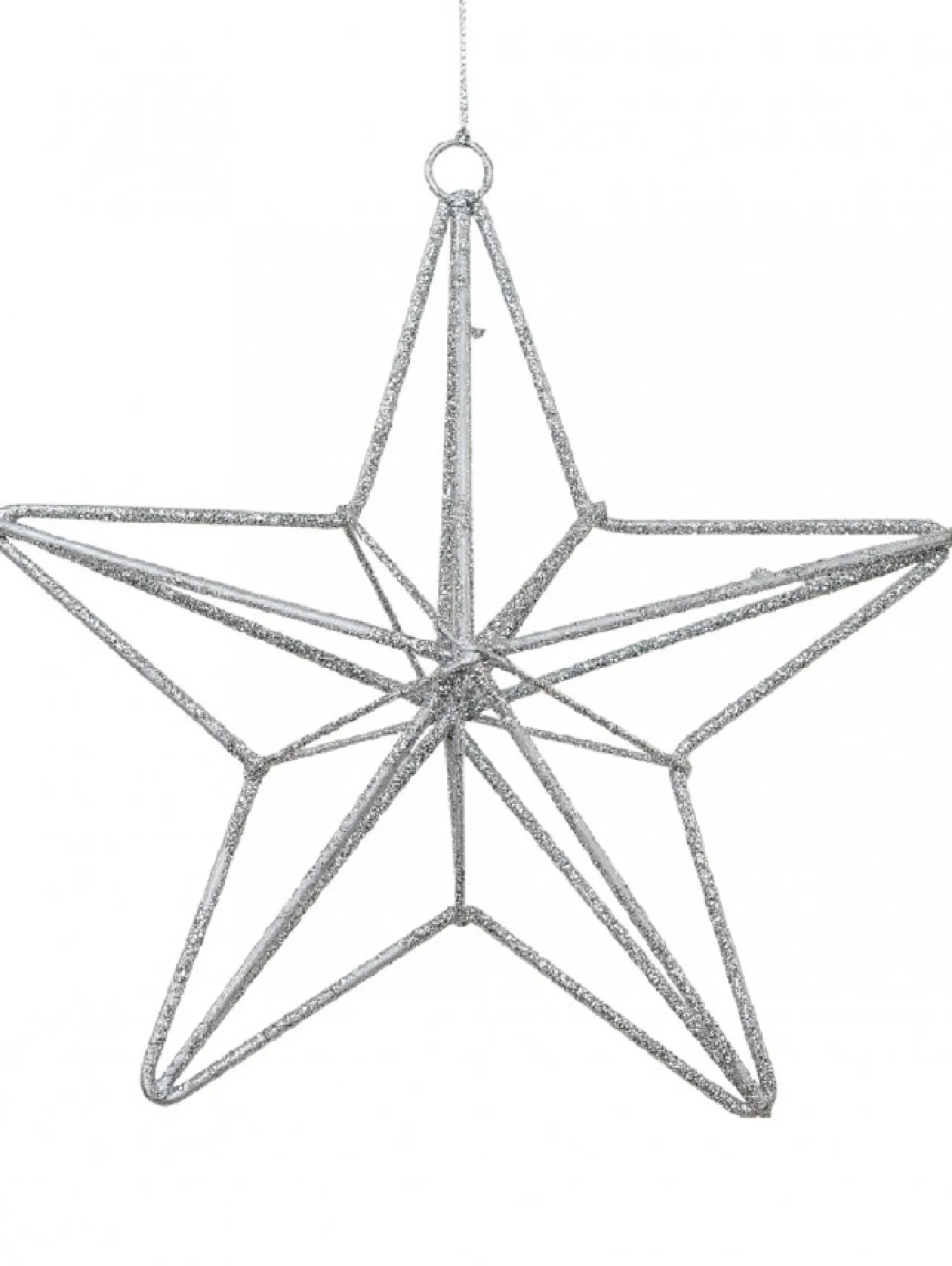 Christmas Warehouse Silver Glittered 3D Wire Framed Star Christmas Tree Hanging Decoration - 16Cm> Hanging Decorations - Individual