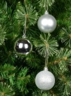 Christmas Warehouse Silver Glittered, Matte & Metallic Christmas Bauble Decorations - 12 X 60Mm><noscript><img width=
