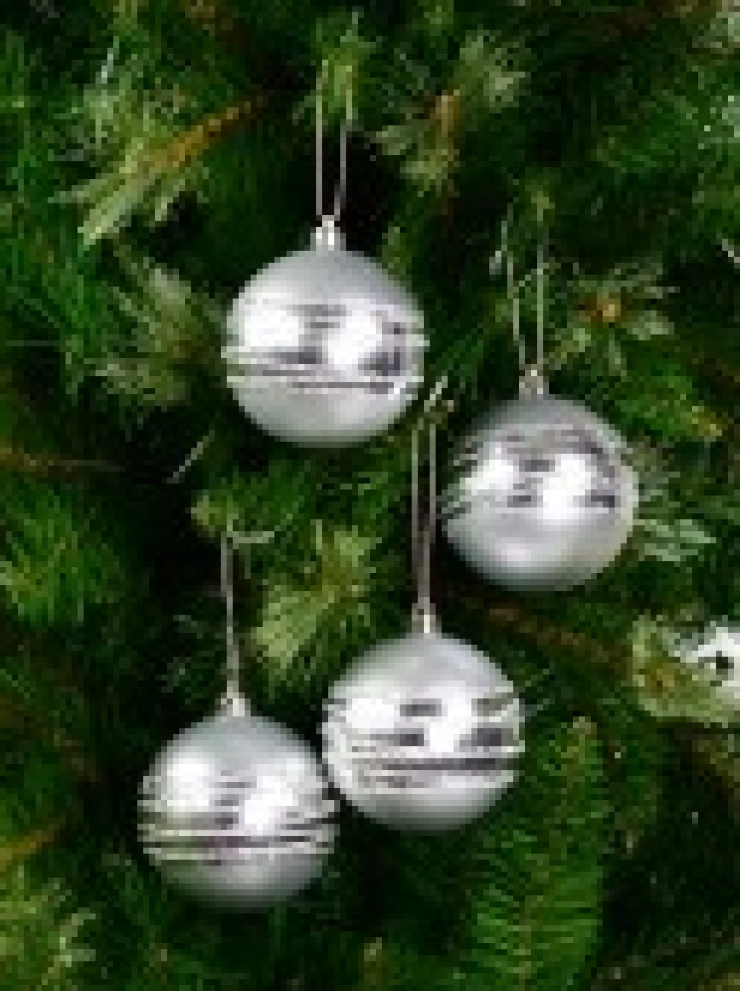 Christmas Warehouse Silver Matte Baubles With Thick Shiny & Thin Glittered Stripes - 4 X 80Mm> Bauble Packs
