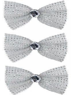 Christmas Warehouse Silver Mesh Bowtie With Diamante Knot Christmas Decorations - 3 X 11Cm> Christmas Bows