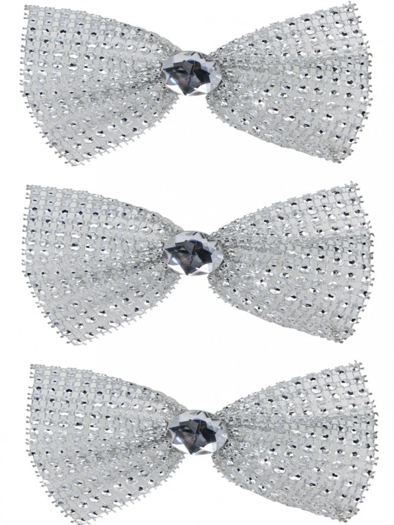 Christmas Warehouse Silver Mesh Bowtie With Diamante Knot Christmas Decorations - 3 X 11Cm> Christmas Bows