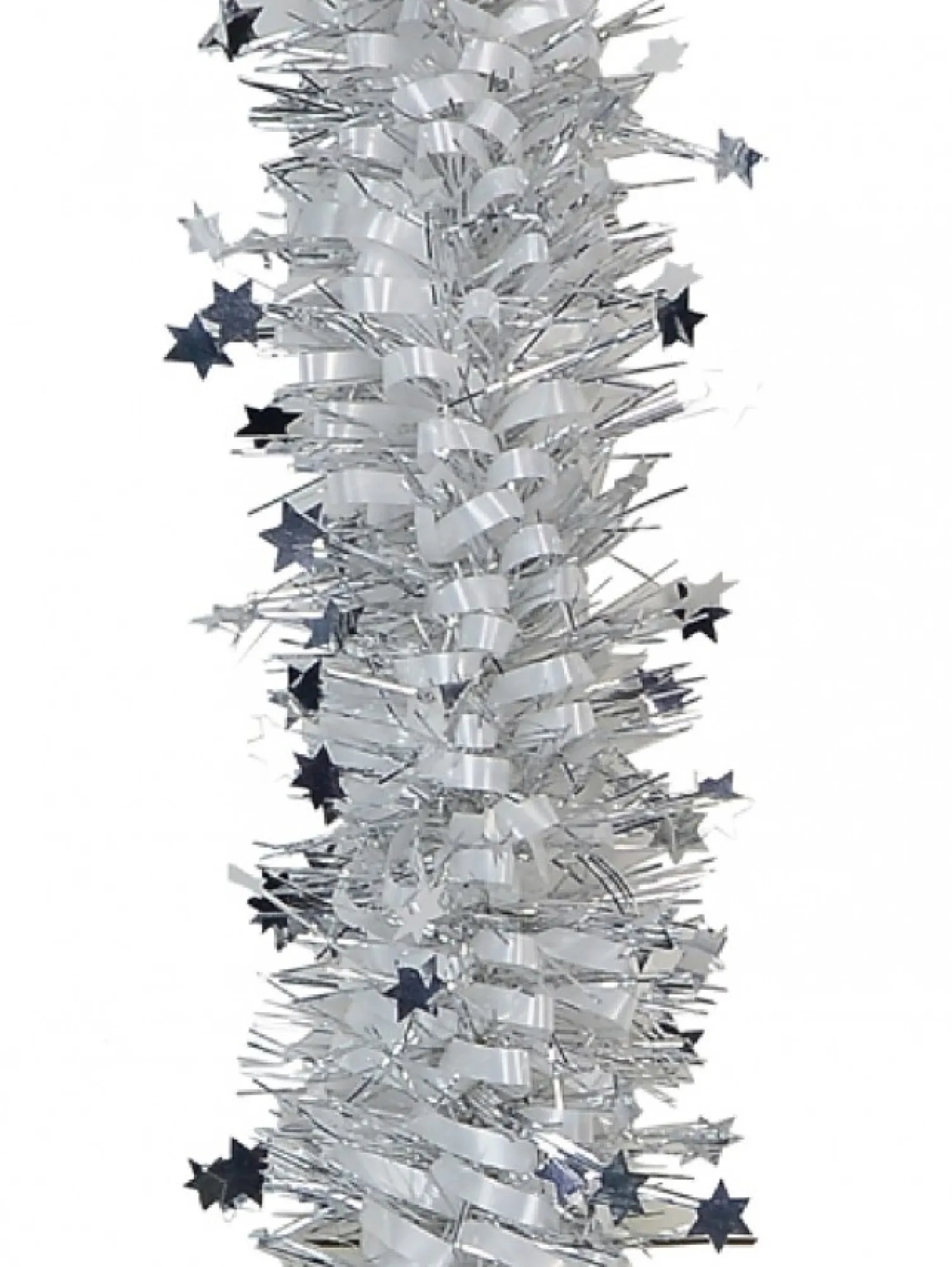 Christmas Warehouse Silver Pine Needle With Stars & White Loops Christmas Tinsel Garland - 2.7M> Tinsel