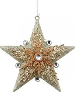 Christmas Warehouse Silver Star With Snowflakes Christmas Tree Hanging Decoration - 13Cm> Hanging Decorations - Individual