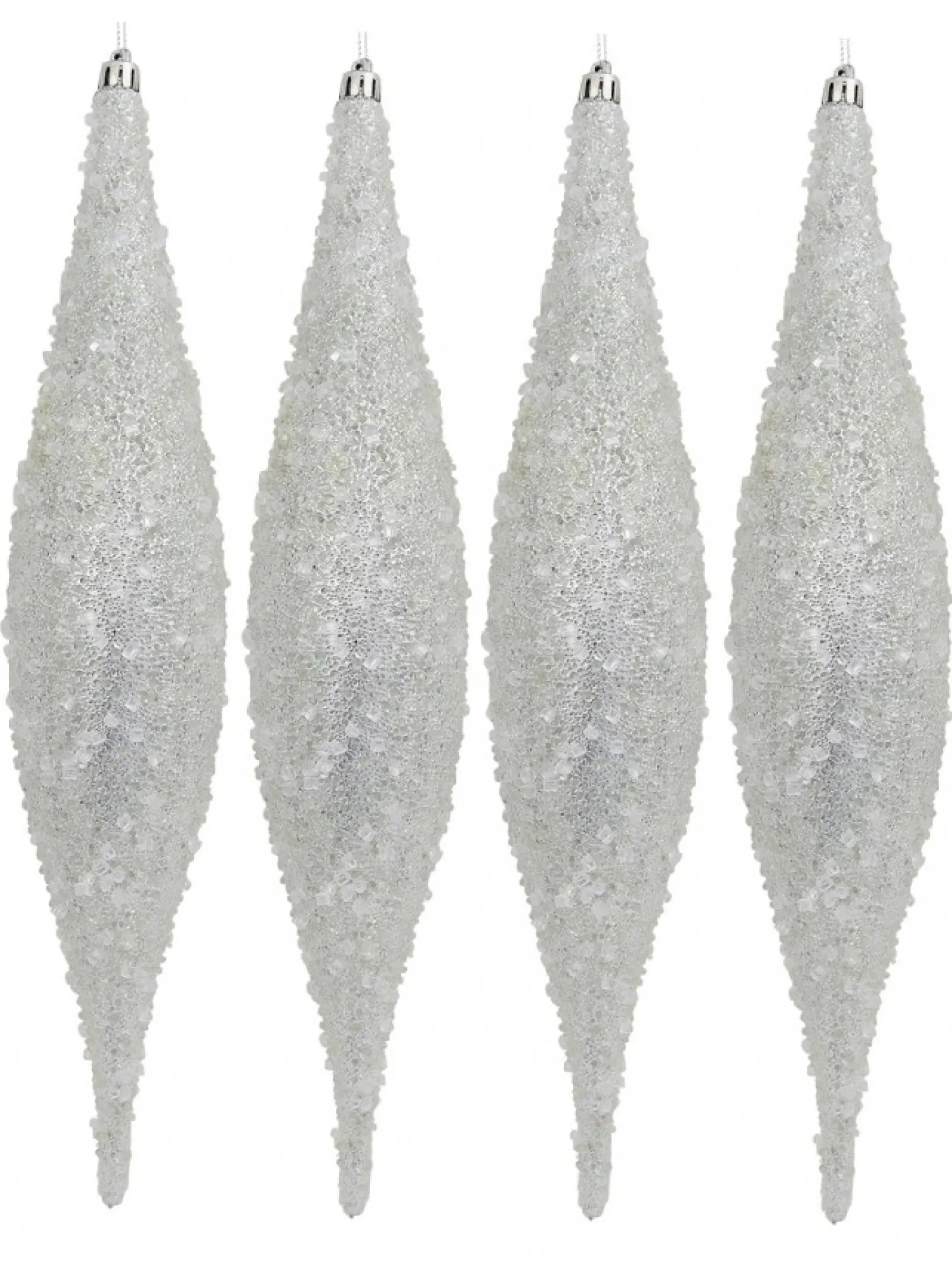 Christmas Warehouse Silver With Frost Look Pine Cone Shape Bauble Hanging Decorations - 4 X 33Cm> Hanging Decorations - Packs