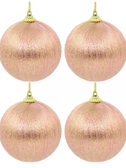 Christmas Warehouse Spectacular Pink Christmas Baubles Decorated With Gold Silk Thread - 8 X 75Mm> Bauble Packs