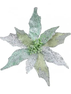 Christmas Warehouse Three Petal Style Mint & Silver Cactus Decorative Christmas Flower Pick - 22Cm> Christmas Picks