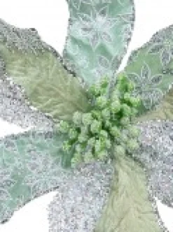 Christmas Warehouse Three Petal Style Mint & Silver Cactus Decorative Christmas Flower Pick - 22Cm> Christmas Picks