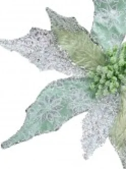 Christmas Warehouse Three Petal Style Mint & Silver Cactus Decorative Christmas Flower Pick - 22Cm><noscript><img width=