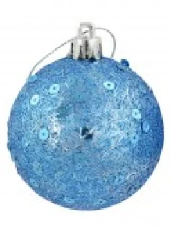 Christmas Warehouse Turquoise Glittered & Sequin Christmas Bauble Decorations - 6 X 60Mm><noscript><img width=