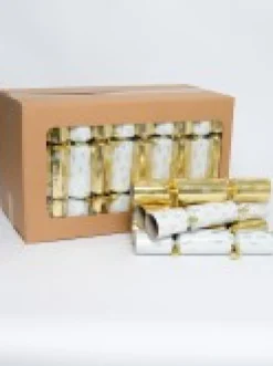Christmas Warehouse White & Gold With Pine Christmas Tree Branches Print Bon Bons - 50 X 30Cm> Christmas Cracker Bon Bon Catering Packs (50 Per Pack)
