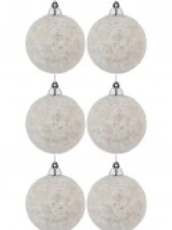 Christmas Warehouse White Furry Foam Christmas Baubles With Champagne Flecks - 6 X 60Mm> Bauble Packs