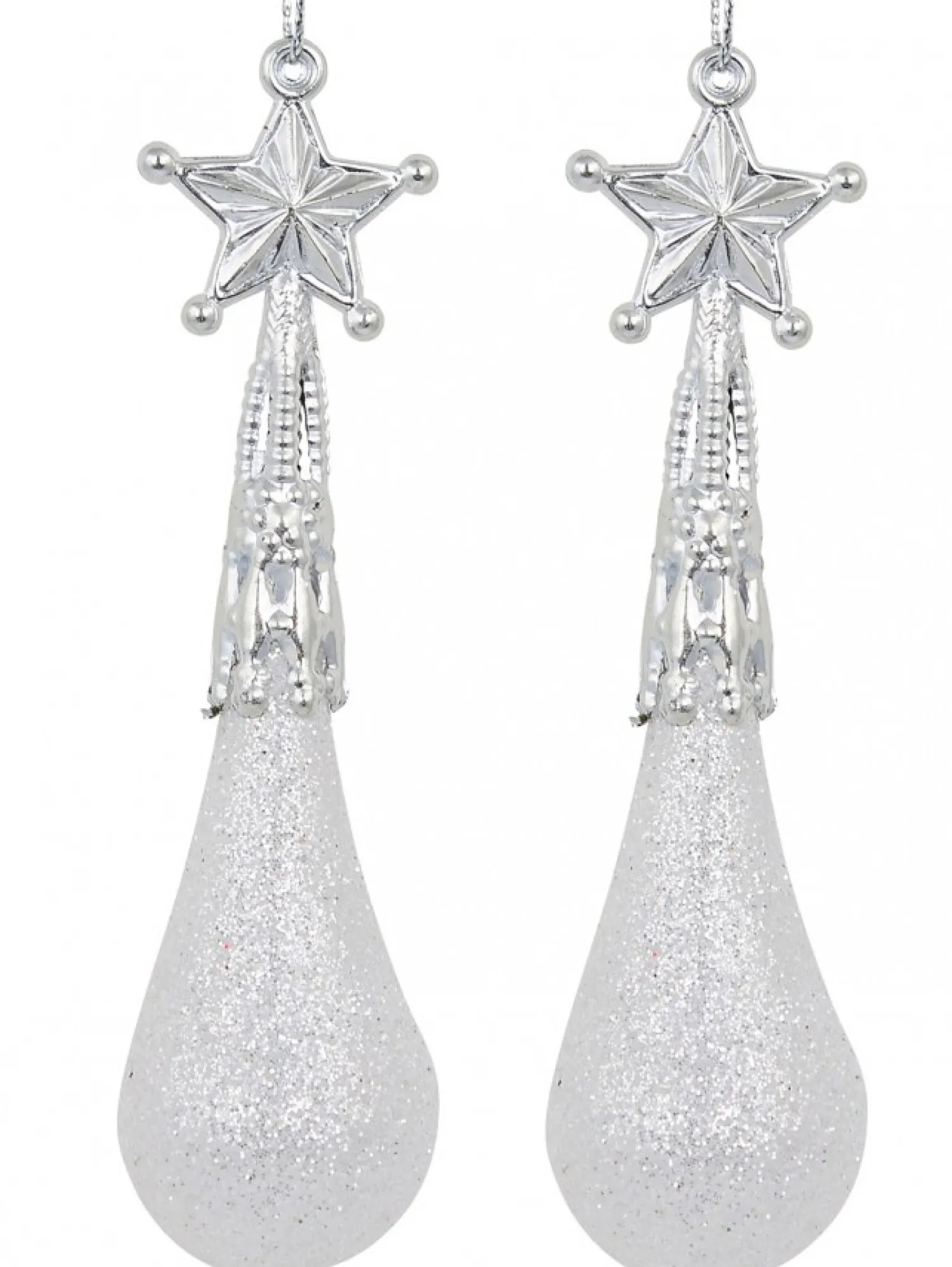 Christmas Warehouse White Glittered Teardrop Christmas Tree Hanging Decorations - 8 X 11Cm> Hanging Decorations - Packs