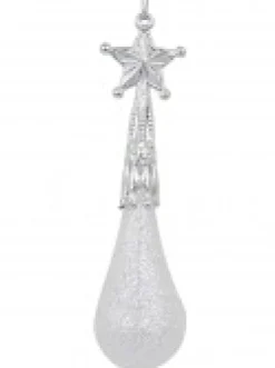 Christmas Warehouse White Glittered Teardrop Christmas Tree Hanging Decorations - 8 X 11Cm><noscript><img width=