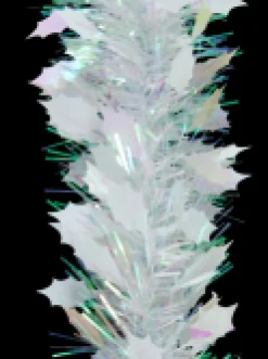 Christmas Warehouse White Holly Leaf & Iridescent Pine Needle Christmas Tinsel Garland - 2.7M> Tinsel