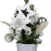 Christmas Warehouse White Poinsettia & Silver Decorations Tabletop Christmas Tree Ornament - 18Cm> Table Top Christmas Trees