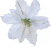 Christmas Warehouse White Sequin & Fabric Petal Poinsettia Decorative Christmas Flower Pick - 14Cm> Christmas Picks