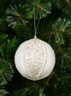 Christmas Warehouse White Sequin & Velvet Bauble Christmas Tree Hanging Decoration - 11Cm><noscript><img width=