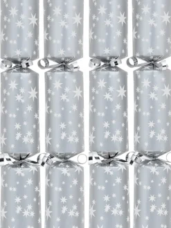 Christmas Warehouse White Stars Pattern Design On Silver Christmas Cracker Bon Bons - 50 X 30Cm> Christmas Cracker Bon Bon Catering Packs (50 Per Pack)