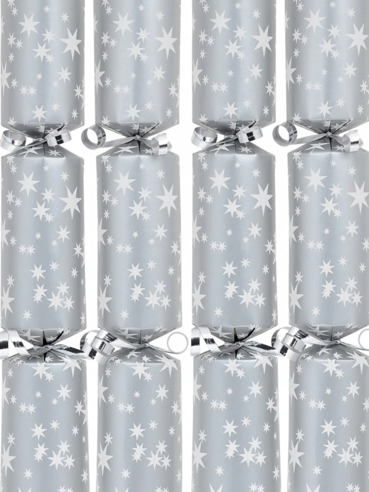 Christmas Warehouse White Stars Pattern Design On Silver Christmas Cracker Bon Bons - 50 X 30Cm> Christmas Cracker Bon Bon Catering Packs (50 Per Pack)